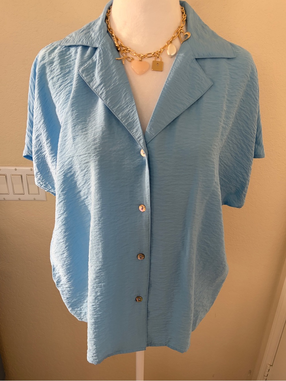 SAKS Fifth Ave Light Blue Short-Sleeve Button Front Blouse